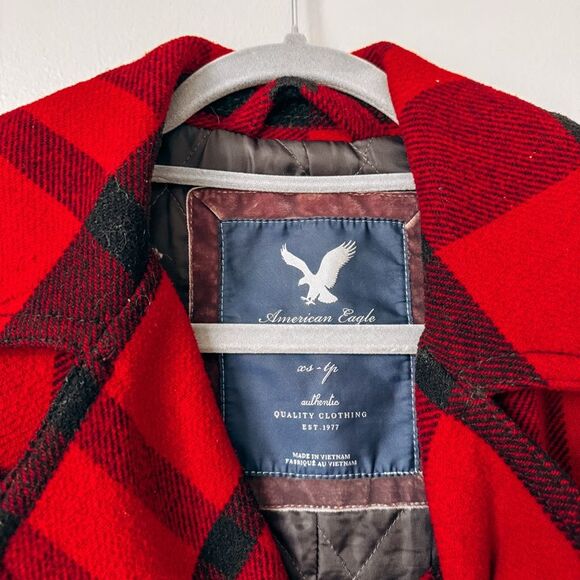 American Eagle Red Plaid Pea Coat Size XS - Picture 3 of 6